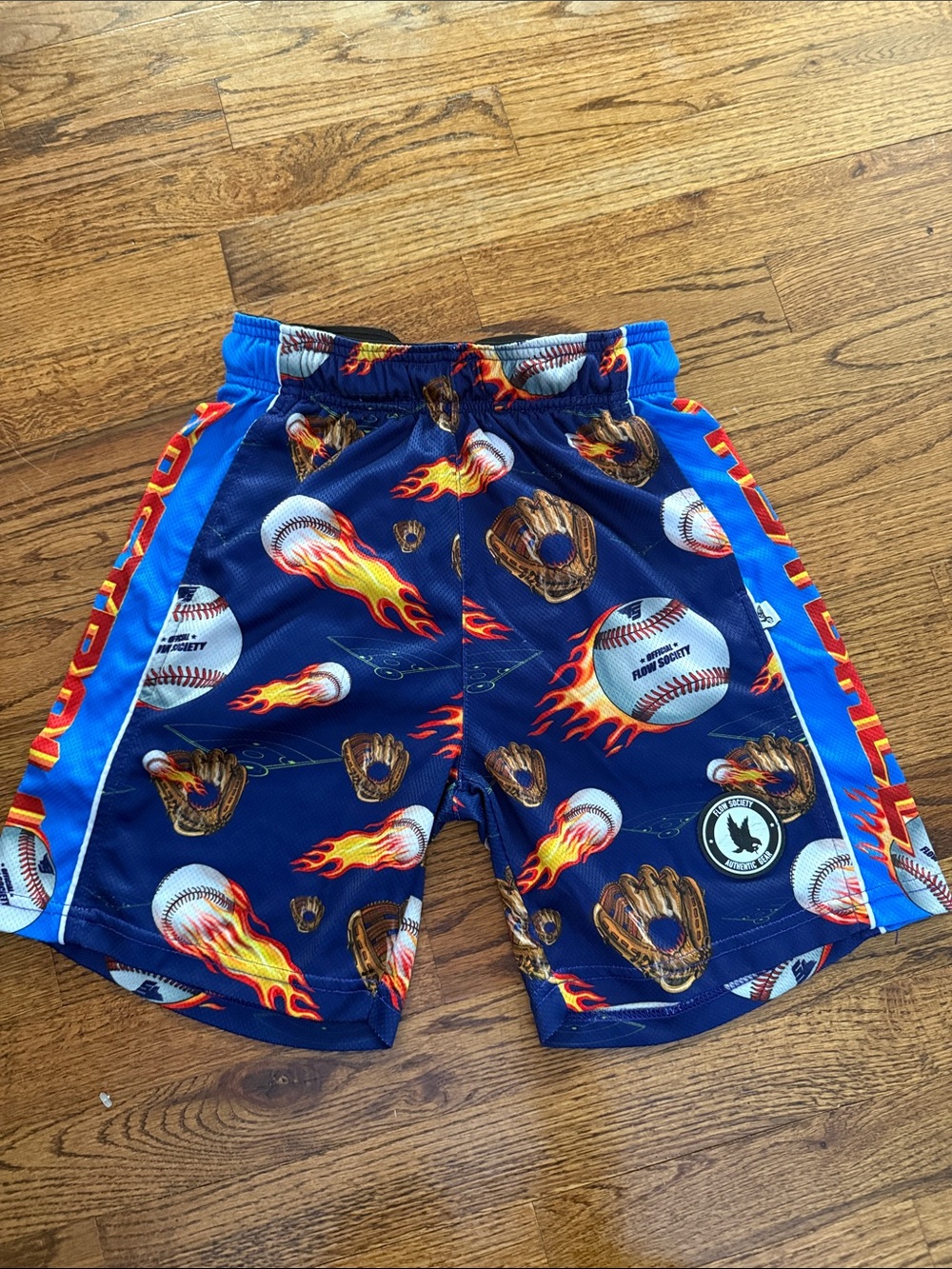 Boys Navy Flame Baseball Print Athletic Shorts